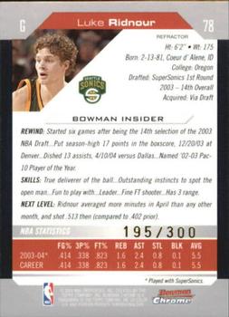 2004-05 Bowman - Chrome Refractors #78 Luke Ridnour Back