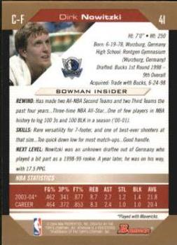2004-05 Bowman - Gold #41 Dirk Nowitzki Back