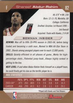 2004-05 Bowman - Gold #82 Shareef Abdur-Rahim Back