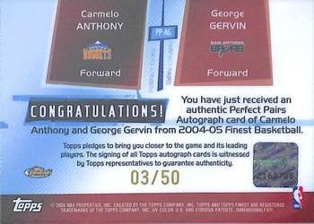 2004-05 Finest - Perfect Pairs Autographs #PP-AG Carmelo Anthony / George Gervin Back