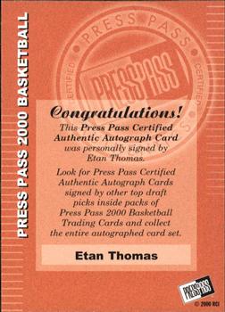 2000 Press Pass - Autographs #NNO Etan Thomas Back