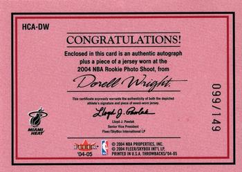2004-05 Fleer Throwbacks - Hardwood Classics Jerseys Autographs #HCA-DW Dorell Wright Back