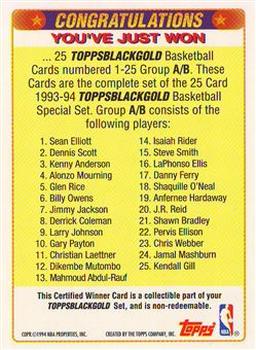 1993-94 Topps - Black Gold Winners Redeemed/Exchange #A/B Certified Winner A/B: 1-25 Back