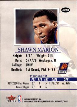 2000-01 Fleer Authority #39 Shawn Marion Back