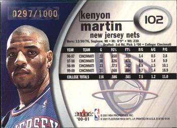 2000-01 E-X #102 Kenyon Martin Back