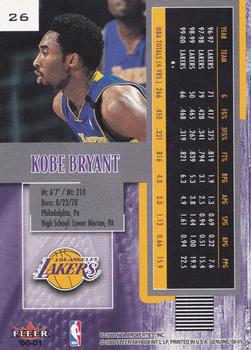 2000-01 Fleer Genuine #26 Kobe Bryant Back