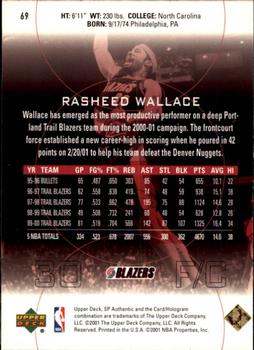 2000-01 SP Authentic #69 Rasheed Wallace Back