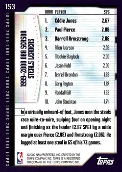 2000-01 Topps #153 Steals Leaders (Eddie Jones / Paul Pierce / Darrell Armstrong) Back