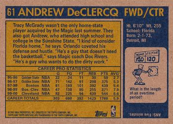 2000-01 Topps Heritage #61 Andrew DeClercq Back
