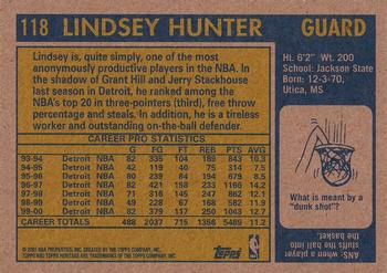 2000-01 Topps Heritage #118 Lindsey Hunter Back
