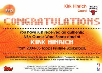 2004-05 Topps Pristine - Winning Wardrobe #WW-KH Kirk Hinrich Back