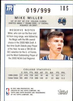 2000-01 Topps Reserve #105 Mike Miller Back