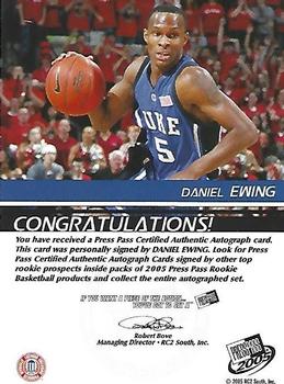 2005 Press Pass - Autographs Blue Player Silhouettes #NNO Daniel Ewing Back