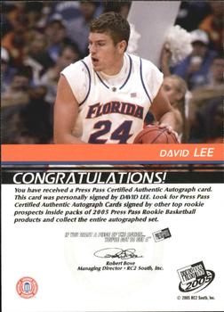 2005 Press Pass - Autographs Silver Jersey Numbers #NNO David Lee Back