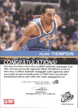 2005 Press Pass - Autographs Silver Jersey Numbers #NNO Dijon Thompson Back