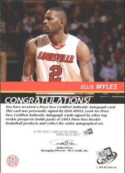 2005 Press Pass - Autographs Silver Jersey Numbers #NNO Ellis Myles Back