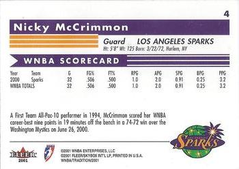 2001 Fleer Tradition WNBA #4 Nicky McCrimmon Back