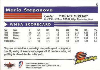 2001 Fleer Tradition WNBA #6 Maria Stepanova Back