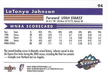 2001 Fleer Tradition WNBA #94 LaTonya Johnson Back