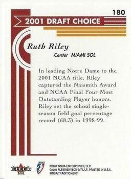 2001 Fleer Tradition WNBA #180 Ruth Riley Back