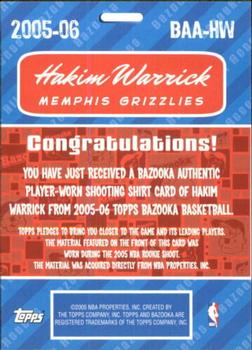 2005-06 Bazooka - All-Access Relics #BAA-HW Hakim Warrick Back