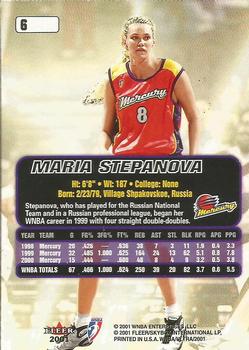 2001 Ultra WNBA #6 Maria Stepanova Back