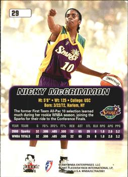 2001 Ultra WNBA #29 Nicky McCrimmon Back
