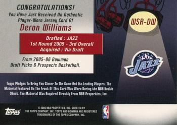 2005-06 Bowman - Welcome to the Show Relics #WSR-DW Deron Williams Back