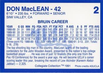 1991-92 Collegiate Collection UCLA #2 Don MacLean Back