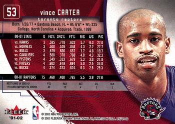 2001-02 E-X #53 Vince Carter Back
