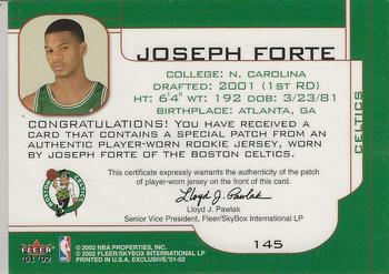 2001-02 Fleer Exclusive #145 Joseph Forte Back
