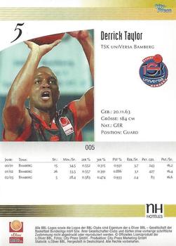 2003 City-Press BBL Playercards #5 Derrick Taylor Back