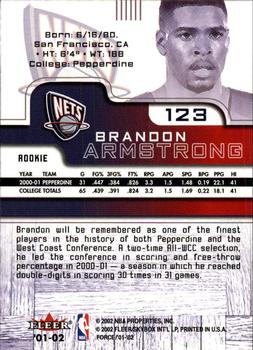 2001-02 Fleer Force #123 Brandon Armstrong Back