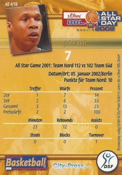 2002 City-Press Powerplay BBL Playercards - Allstars #AS4 John Best Back