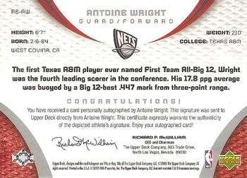 2005-06 SP Game Used - Rookie Exclusive Autographs #RE-AW Antoine Wright Back