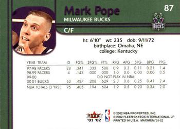 2001-02 Fleer Maximum #87 Mark Pope Back