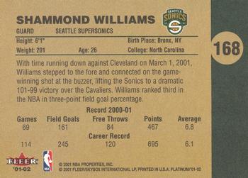 2001-02 Fleer Platinum #168 Shammond Williams Back