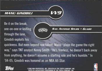 2005-06 Topps - Versatile Velocity #VV9 Manu Ginobili Back