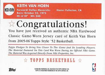 2005-06 Topps 1952 Style - Hardwood Classics #HCR-KVH Keith Van Horn Back