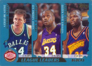 2001-02 Topps #219 Blocks Leaders (Shawn Bradley / Shaquille O'Neal / Adonal Foyle / Theo Ratliff / Jermaine O'Neal / Dikembe Mutombo) Front
