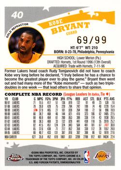 2005-06 Topps Chrome - Refractors Gold #40 Kobe Bryant Back