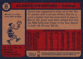 2001-02 Topps Heritage #25 Alonzo Mourning Back