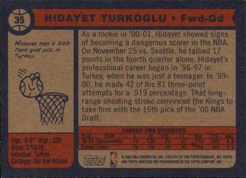 2001-02 Topps Heritage #35 Hidayet Turkoglu Back