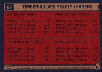 2001-02 Topps Heritage #97 Kevin Garnett / Terrell Brandon Back