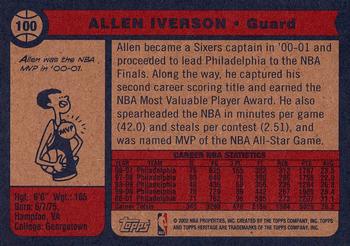 2001-02 Topps Heritage #100 Allen Iverson Back
