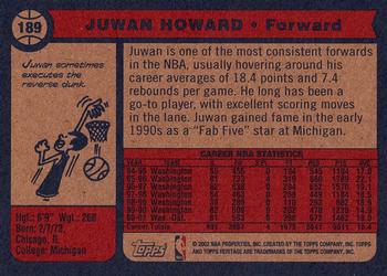 2001-02 Topps Heritage #189 Juwan Howard Back