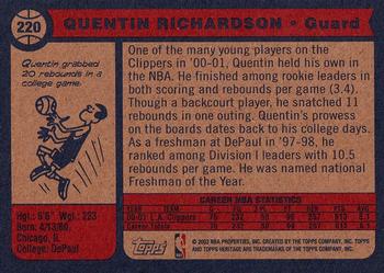 2001-02 Topps Heritage #220 Quentin Richardson Back