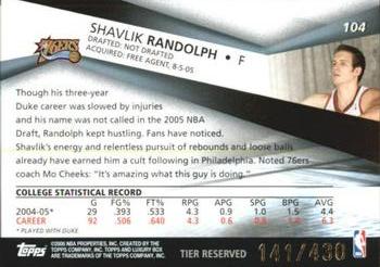 2005-06 Topps Luxury Box - Tier Reserved #104 Shavlik Randolph Back