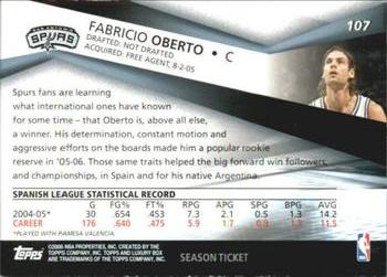 2005-06 Topps Luxury Box - Season Ticket #107 Fabricio Oberto Back