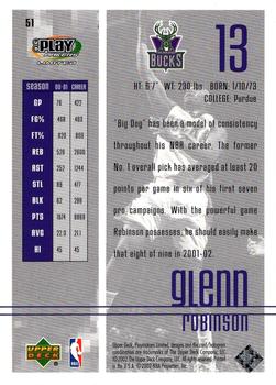 2001-02 UD PlayMakers Limited #51 Glenn Robinson Back